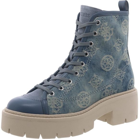 GUESS Women's Shutter Combat Boot, Blue Denim Logo, 5.5 - Picture 1 of 1